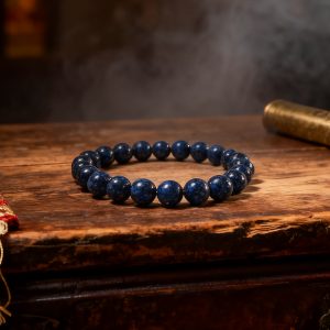 Natural Turquoise Bead Bracelet – Deep Blue Round Stone Stretch Bracelet