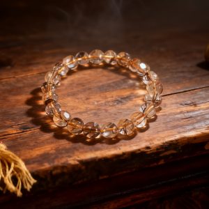 Copper Rutilated Quartz Bead Bracelet – Clear Crystal Stretch Bracelet