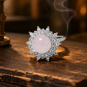 Premium Rose Quartz Adjustable Ring | Sparkling Cubic Zirconia Women's Energy Ring