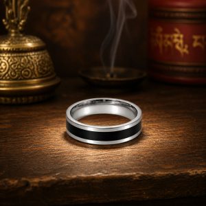 Black Obsidian Band Ring in 925 Sterling Silver – Minimalist Unisex Ring for Balance & Inner Focus
