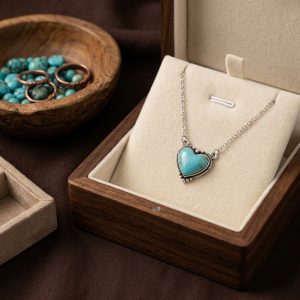 925 Sterling Silver Natural Turquoise Heart Necklace | Boho Love Pendant Necklace for Women | Healing Crystal Jewelry Gift