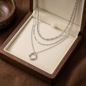 925 Sterling Silver Layered Circle Pendant Necklace | Minimalist Irregular Open Ring Necklace for Women | Timeless Everyday Jewelry