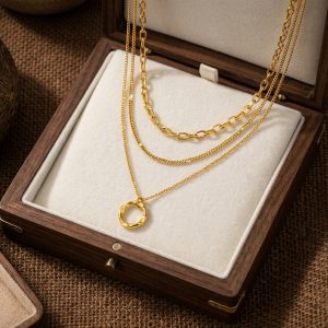 18K Gold Plated Layered Circle Pendant Necklace | Minimalist Irregular Open Ring Necklace for Women | Timeless Everyday Jewelry Gift