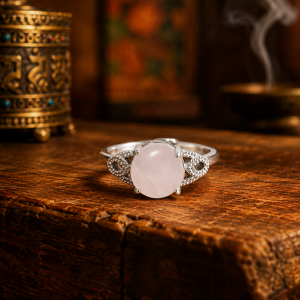 Rose Quartz Ring | 925 Sterling Silver Adjustable Healing Crystal Ring for Love & Self-Love
