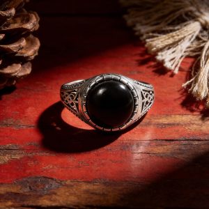 Vintage 925 Sterling Silver Adjustable Obsidian Ring | Protection & Grounding Crystal Ring for Men & Women