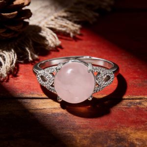 Rose Quartz Ring | 925 Sterling Silver Adjustable Healing Crystal Ring for Love & Self-Love