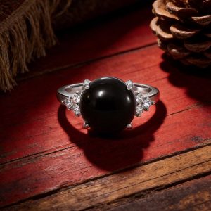 925 Sterling Silver Adjustable Obsidian Ring | Protection & Grounding Crystal Ring for Men & Women