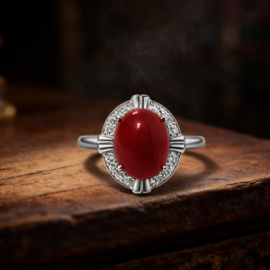 925 Sterling Silver Adjustable Open-Band Red Agate Ring for Women · Oval-Cut Gemstone Ring · Light Luxury Vintage Style