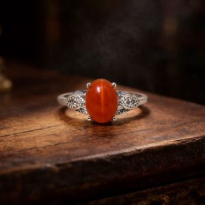 Adjustable Red Agate Leaf Ring in 925 Sterling Silver – 8×10mm Warm Stone Ring for Growth & Emotional Balance